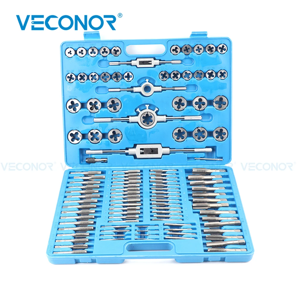110PCS Tap and Die Set Metric Wrench Thread Tools Alloy Steel with Blue Case For Professtional Metalworking