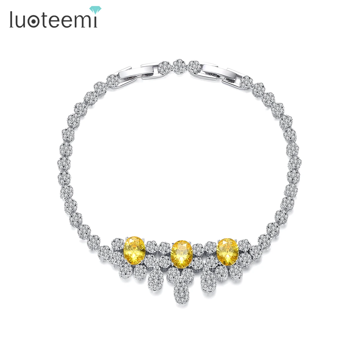 

LUOTEEMI Charm Tennis Femme Bracelet Yellow White Crystal CZ Stone Fashion Jewelry for Women Girl Wedding Engagement Gift Bijoux