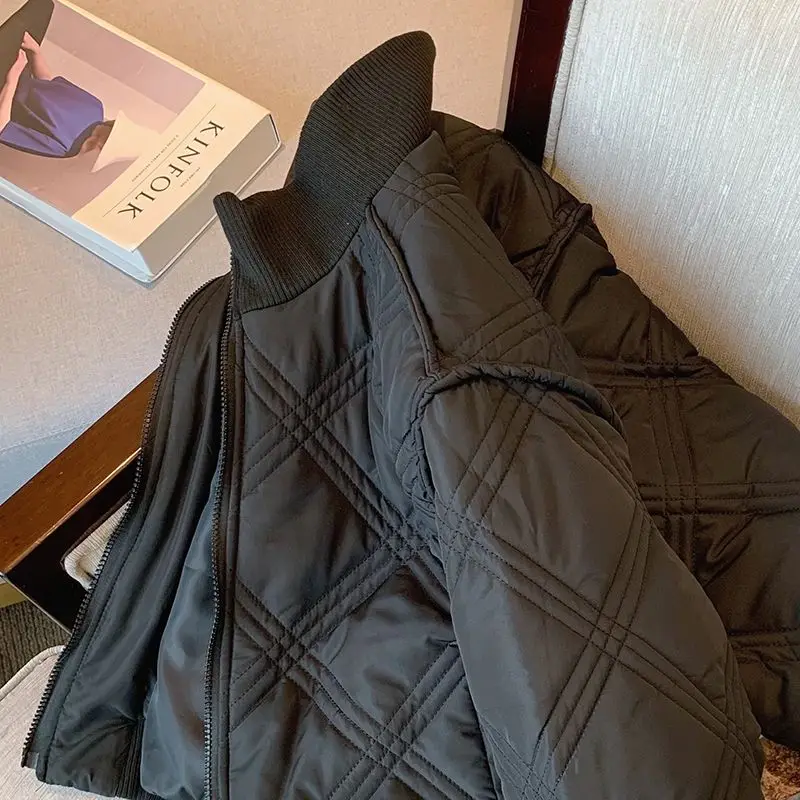 Women Winter Vintage Loose Pockets Cotton Padded Jackets Fashion Autumn Parkas Female Outerwear Streetwear Diamonds Tops S47