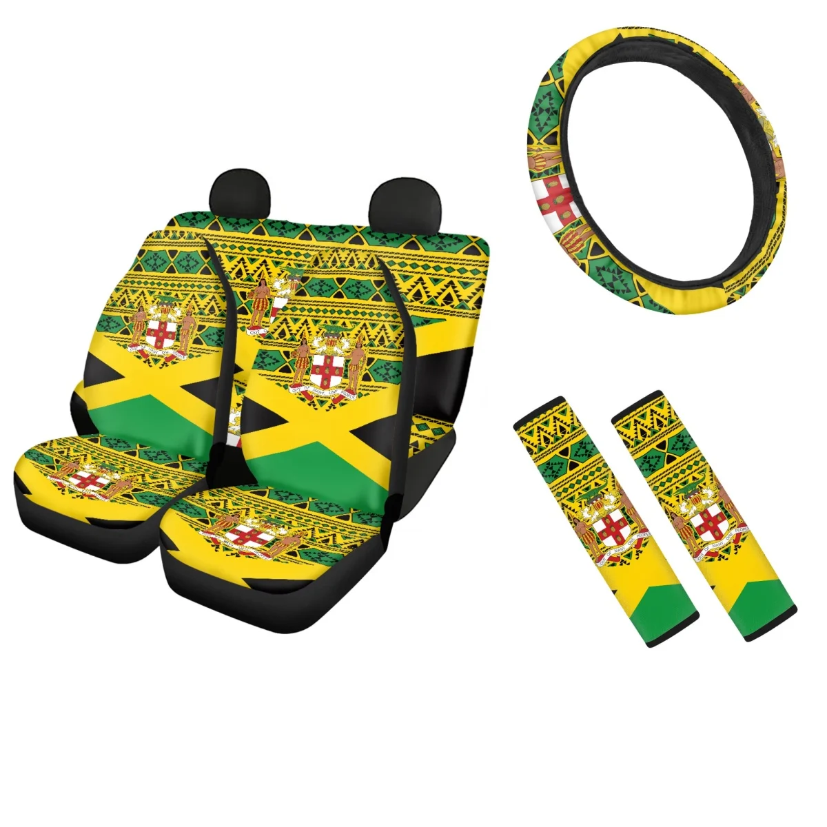 

Car Seat Cover Jamaican Flag Pattern Seat Covers Full Set Comfortable Steering Wheel Protector Auto Seatbelt Cover Dropshipping