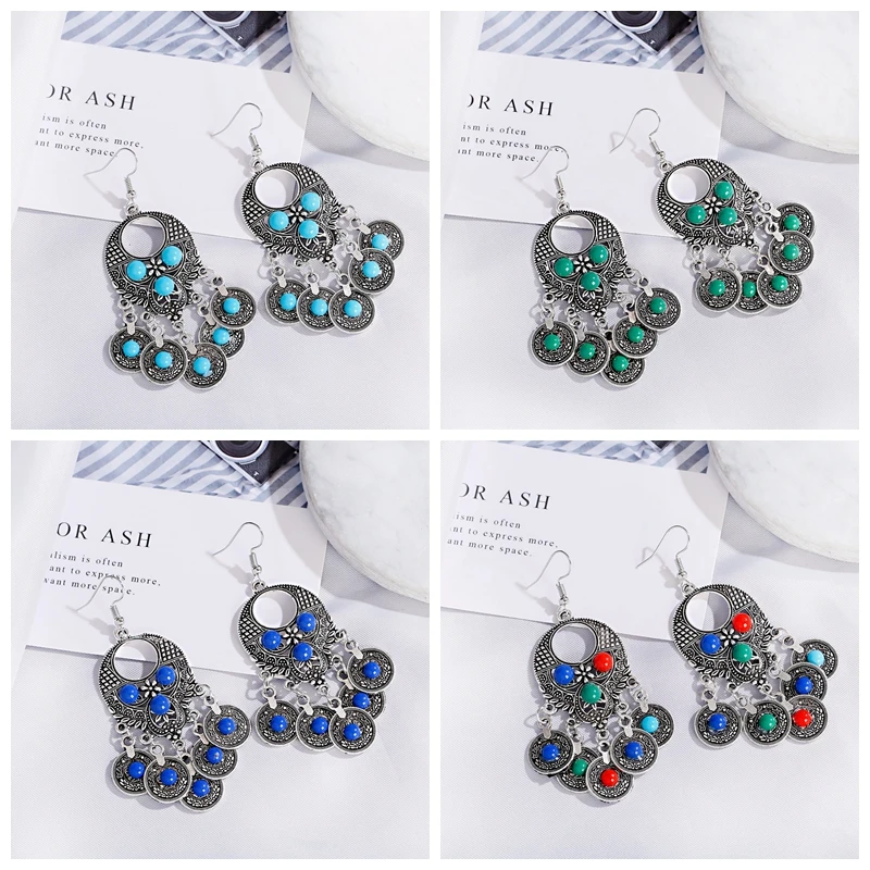 

2022 Fashion Ethnic Round Alloy Tassel Drop Earrings For Women Jhumka Carved Flower Pendientes Indian Gypsy Party Jewelry Gift