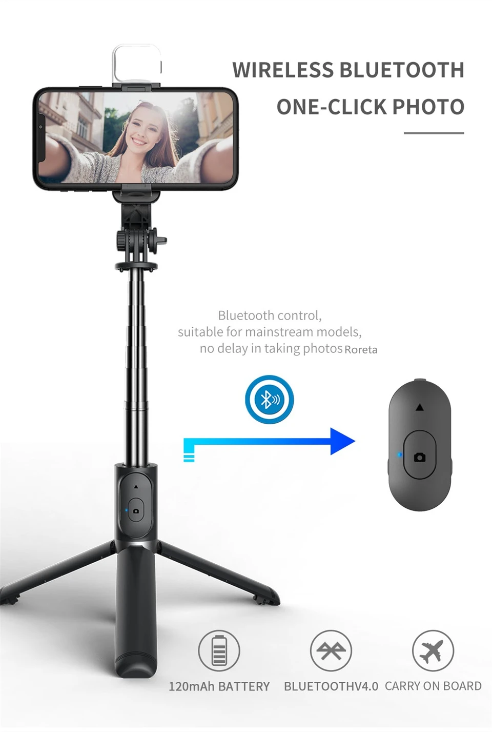 

2022 New wireless bluetooth selfie stick Foldable big tripod with Remote shutter For IOS