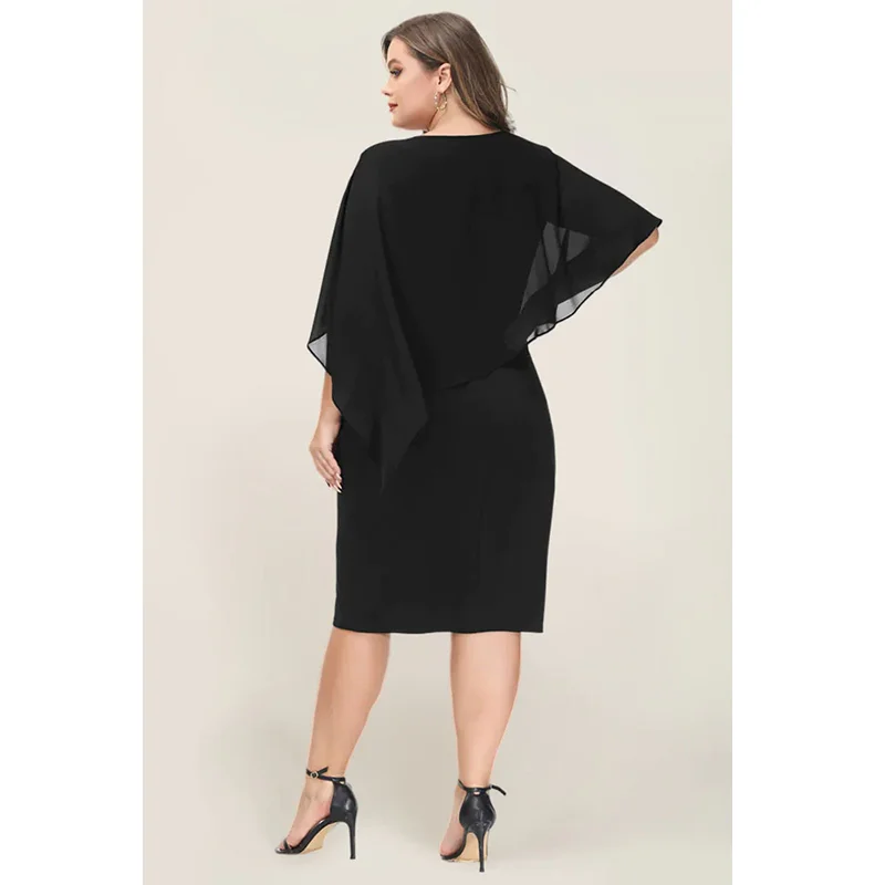 Plus Size Round Neck Short Sleeve Black Lace Chiffon Elegant 4XL5XL Package Hip Dress Plus Size Summer Loose Casual  Dresses