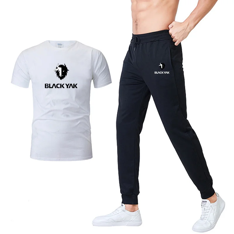 

2023 BLACKYAK summer short sleeve mens shirt print pattern men's casual elastic waist shirts men Two-piece Suit size M-3XL