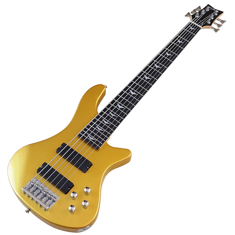 

Champagne Gold 43 Inch 6 String Electric Bass Guitar Solid Okoume Wood High Glossy Guitar with Korea-made Pickup