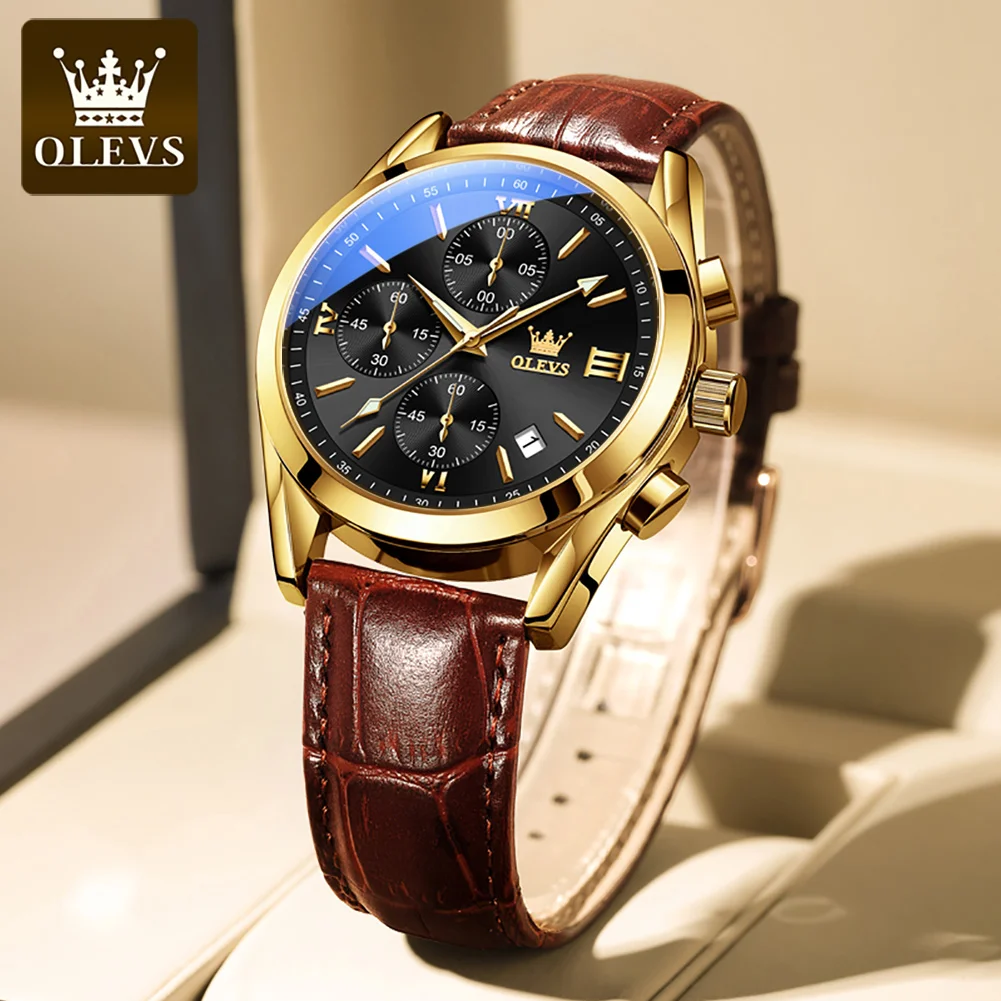 

OLEVS quartz watch three-eye six-pin timing sports men's hands