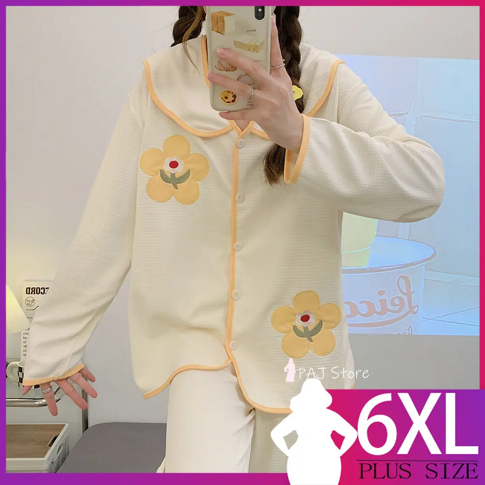 

Pajamas Women Ladies Spring Autumn Long Sleeve Sleepwear Cotton Women's Large Size Casual Homewear Home Clothes Set Pijamas