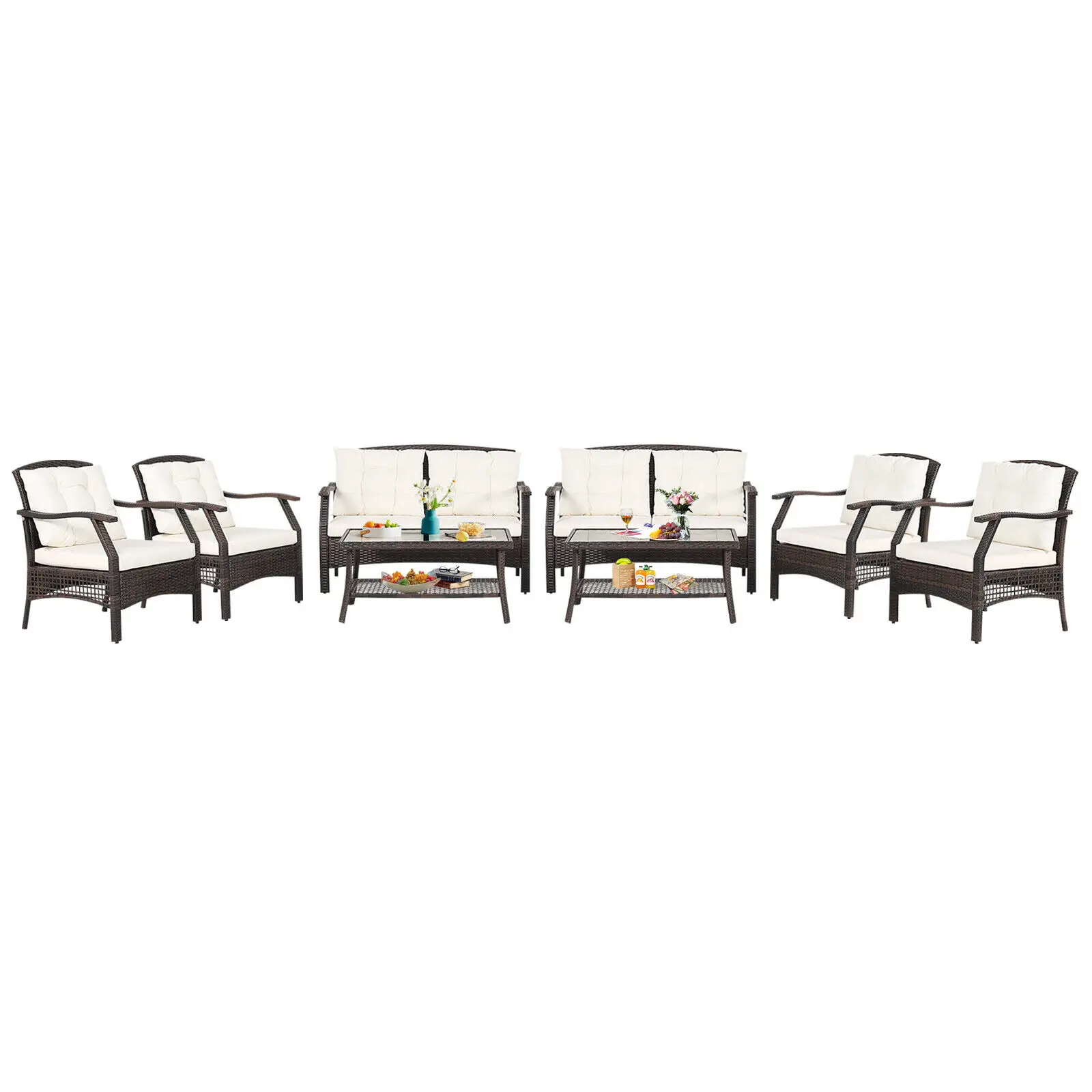 

Costway 8 PCS Outdoor Rattan Conversation Set Patio Rattan Sofa Set W/ Protective Cover