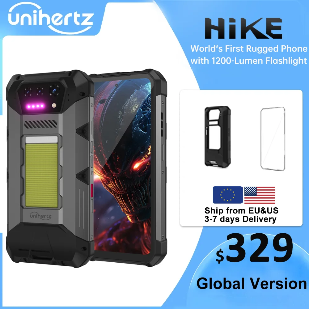 Фото Unihertz 8849 Hike Смартфон Android 14 с 200-метровым фонариком, светодиодным фонариком, 23800 мАч, 24 ГБ, 512 ГБ, двойной динамик Helio G200 IP68/IP69K 4G №1