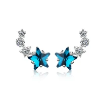 cute lovely stars tiny stud earrings for women blue zircon stone shiny crystal geometric ear jewelry female wedding earring gift