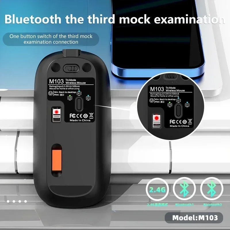 Фото Беспроводная мышь Lenovo, ультратонкая, 3 режима, 2,4G USB и 2 Bluetooth, индикатор заряда, эргономичная, перезаряжаемая, бесшумная, для ПК и ноутбуков №5