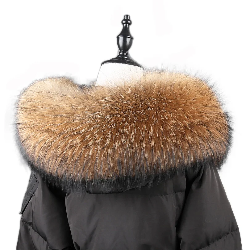 100% Real Natural Raccoon Fur Scarf Women Winter Fashion Luxury Warm High Quality Fur Collar For Coat Strip Hooded Large Shawl