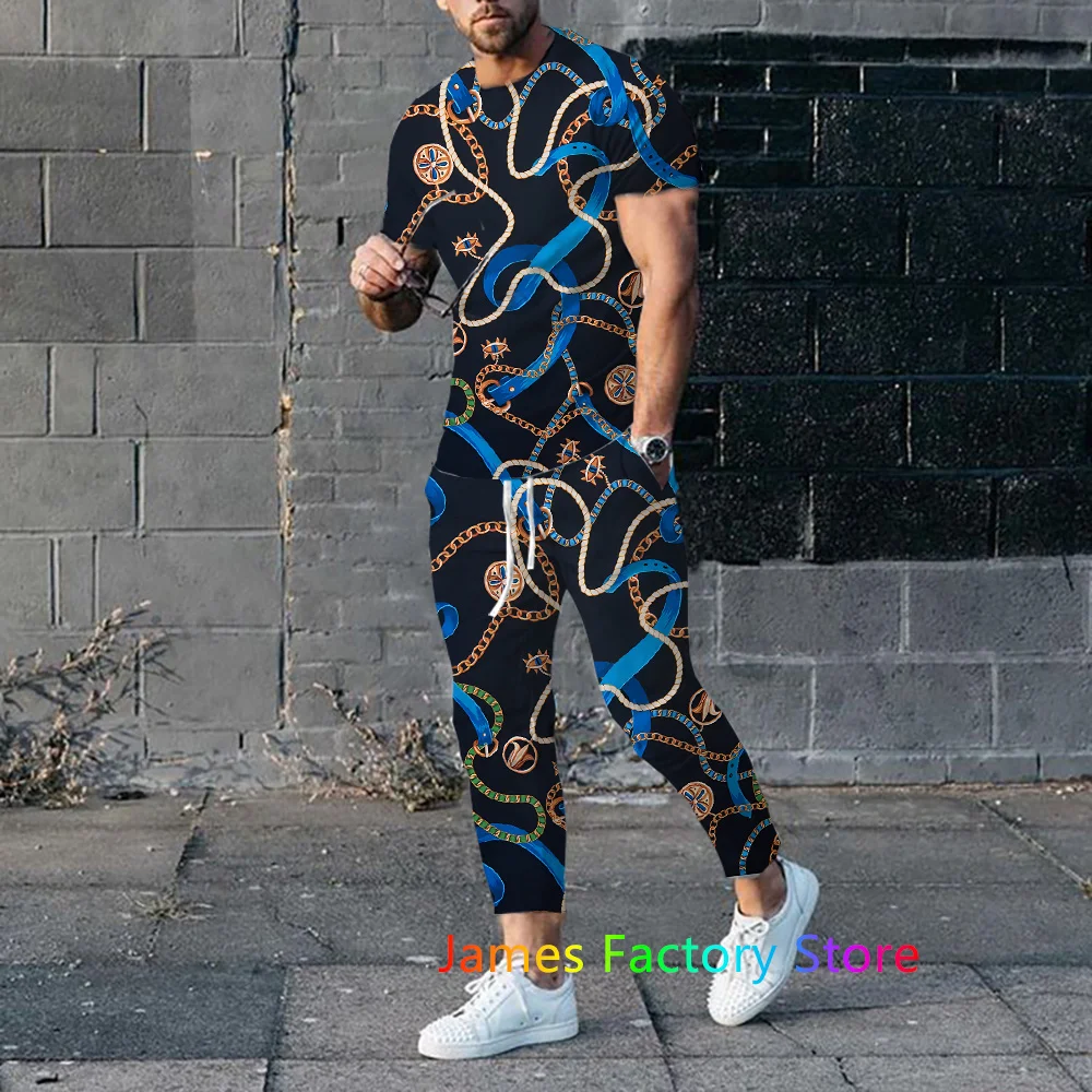 Men Luxury T Shirt+trouser Tracksuit 2 Piece Set Summer Outfit Set 3D Print Sportswear Casual Trend Oversized Men Clothing Set