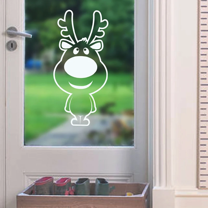 

Wall Stickers Big Nose Reindeer Shop Window Glass Decor Merry Christmas Decorations For Home Festival Vinyl Mural Decals