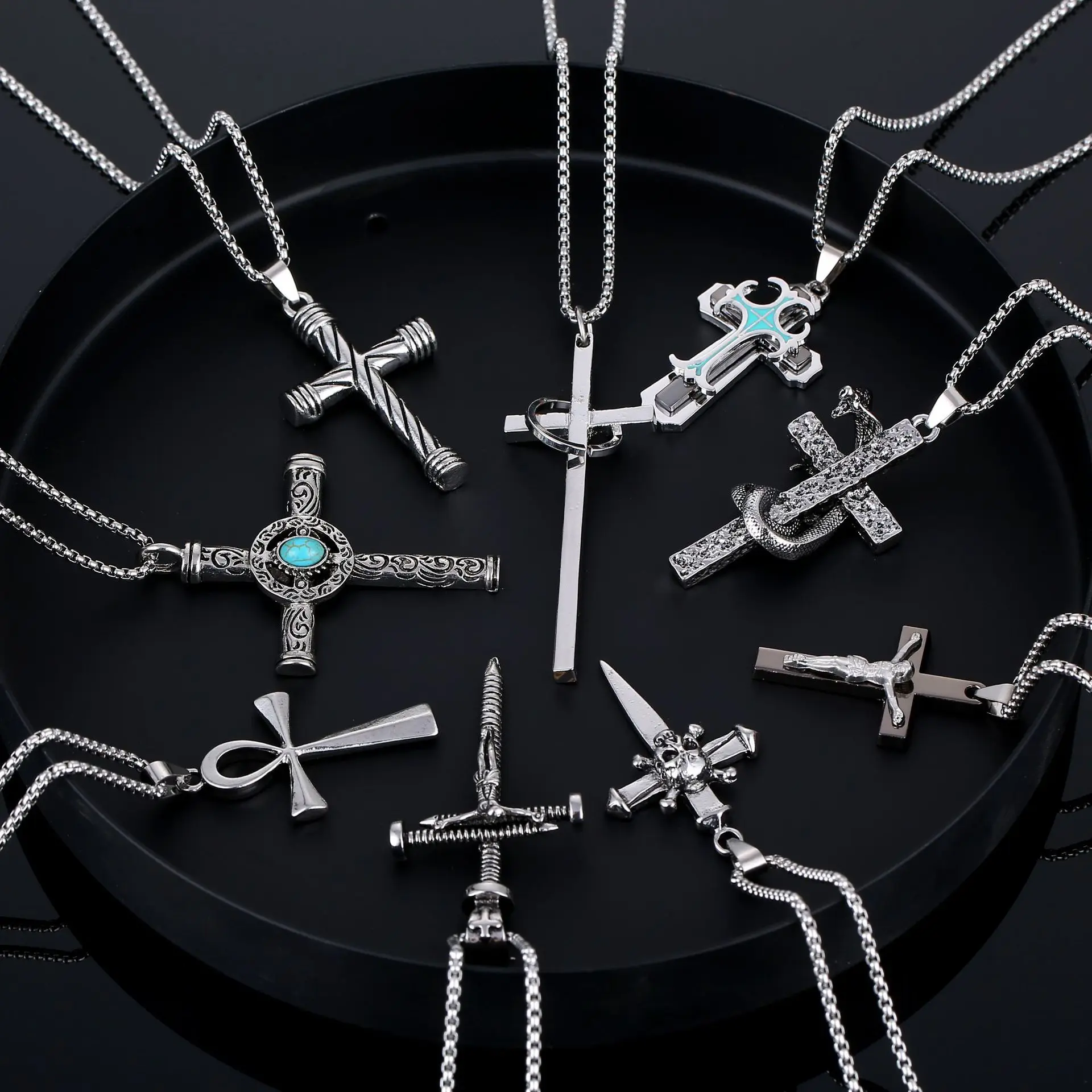 

Винтажное ожерелье с кулоном в виде креста, модное массивное Ювелирное Украшение в стиле панк для женщин и мужчин