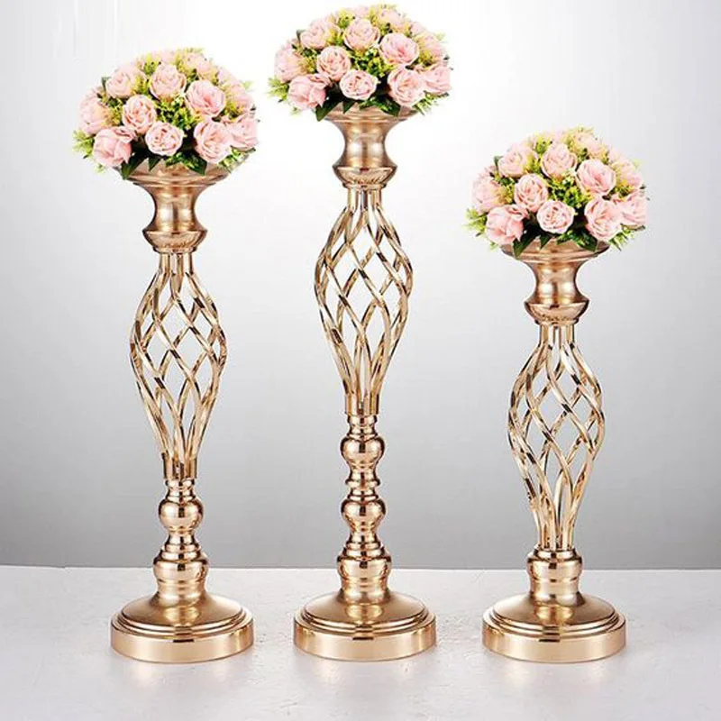 

1PCS Creative Hollow Gold/ Silver Metal Candle Holder Wedding Table Centerpiece Flower Vase Rack Home Hotel Road Lead Decor