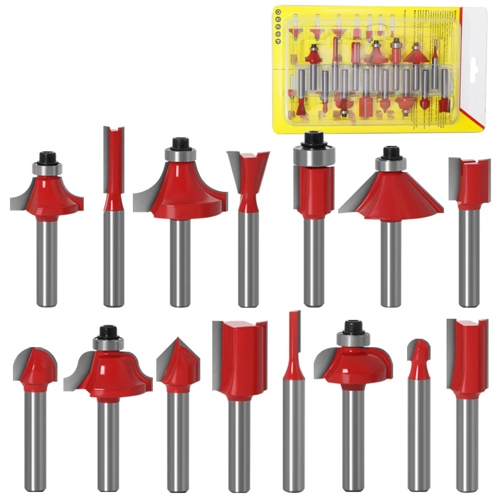 

KUNLIYAOI 15pcs 1/4 Inch Milling Cutter Router Bit Set Wood Cutter Carbide Shank Mill Woodworking Engraving Cutting Tools