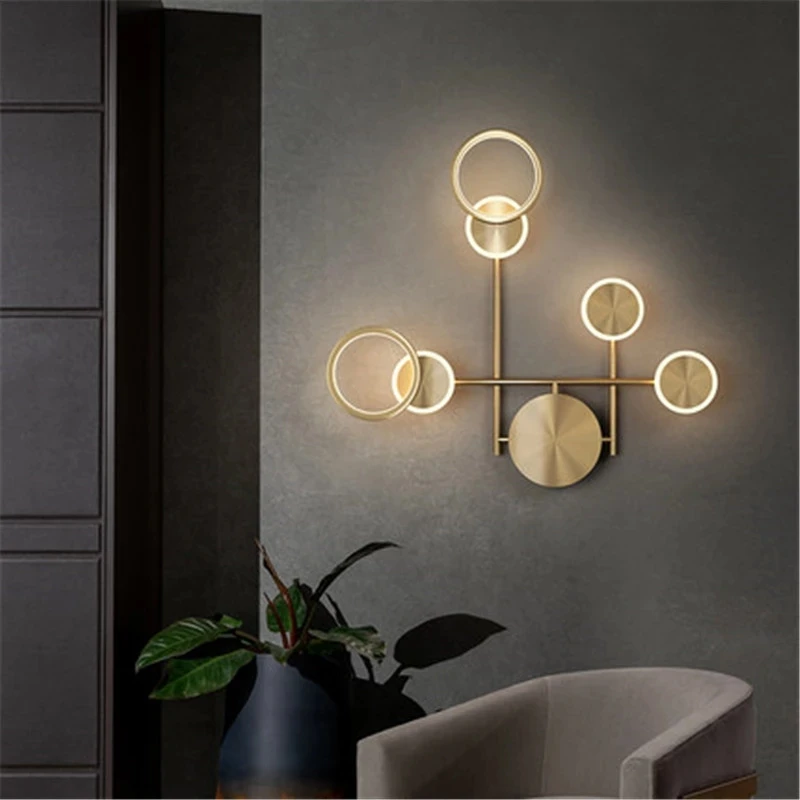 LED Wall Lamps Bedside Rotatable Ring Luxury Copper Black Sconce For Bedroom Living Room Loft Aisle Indoor Lighting Lights Deco