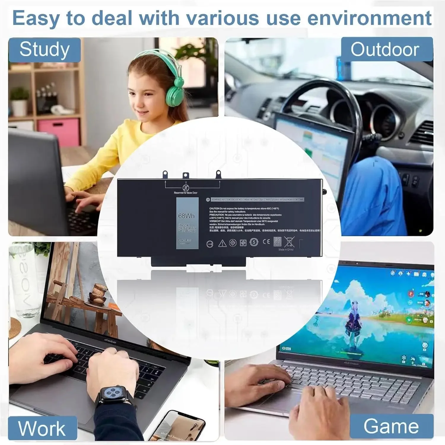 Фото Сменный аккумулятор GJKNX для ноутбука Dell Latitude 5580 5480 5280 5490 5590 E5480 E5490 E5280 E5590 Precision 15 3520 3530 №3