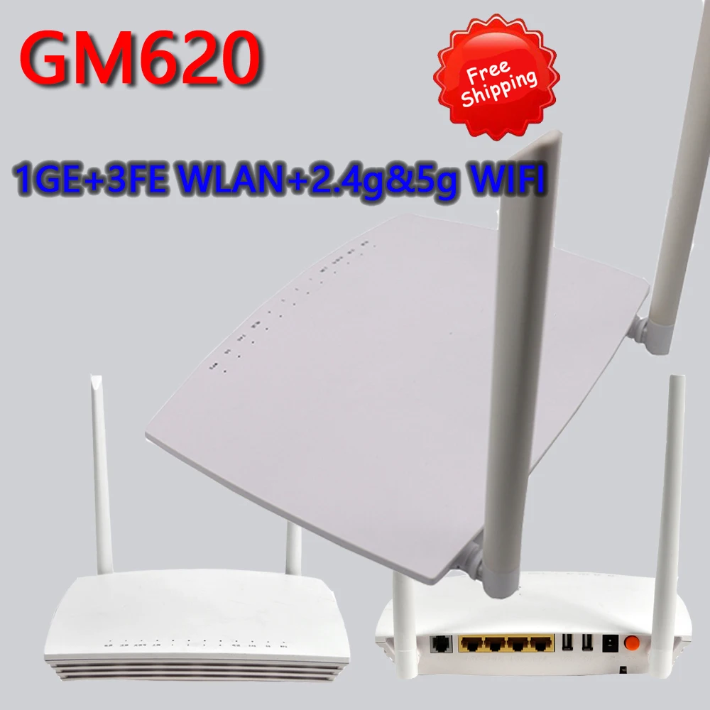 5PCS GM620 GPON ONT ONU FTTH Dual Band Fiber Optic Router 1GE+3FE+1POTS+2USB+2.4G/5G+ WIFI AC Router Second Hand