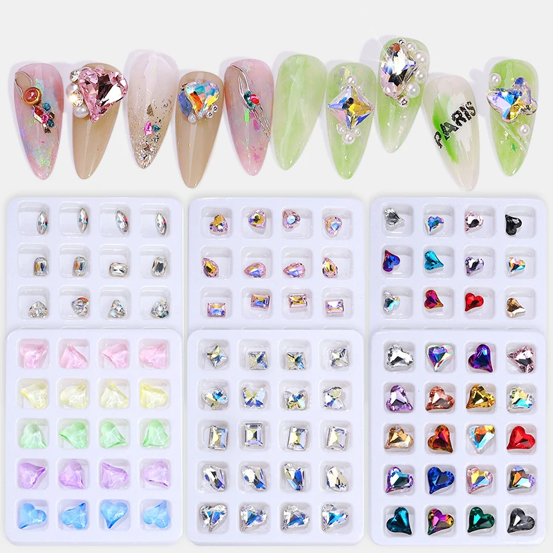

20pcs/pack of manicure rhinestones love nail gems hallucinogenic champagne diamonds transparent pointed bottom shaped diamonds