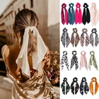 Резинка для волос атласная Женская с леопардовым принтом и бантом