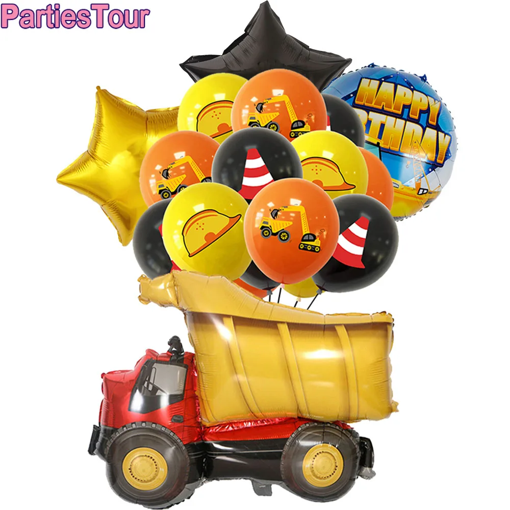 

Construction Themed Balloons Happy Birthday Balloon Dump Truck Foil Balloon Latex Balloon Kids Construction Birthday Party Decor