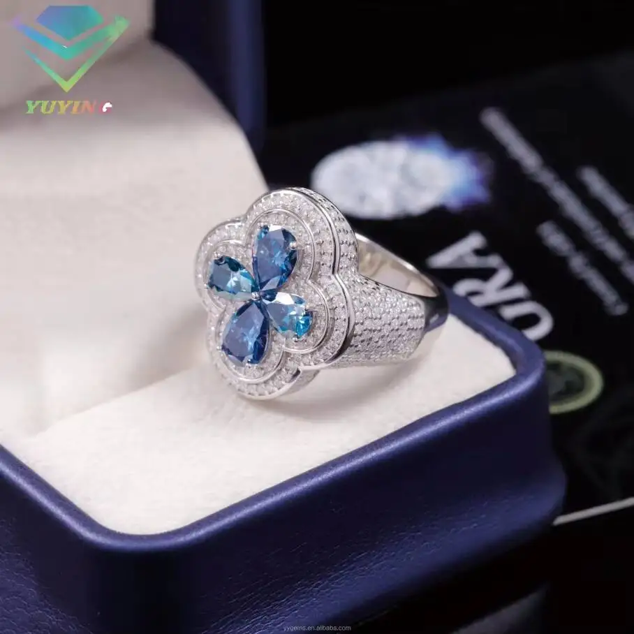 Фото Модное кольцо с муассанитом Fashion Clover, ювелирное изделие из стерлингового серебра 925 пробы, кольцо в стиле хип-хоп для мужчин и женщин, кубинское кольцо с муассанитом VVS, имитирующим бриллиант №2