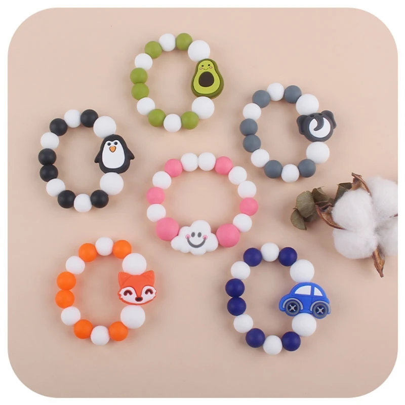 

Cartoon Animal Baby Silicone Teether Beads Bracelet BPA Free Teething Toys Newborn Infants Chewing Nursing Soother Molar A2UB