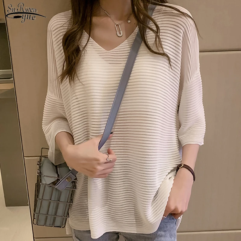 

Шикарный ледяной тонкий свитер, свободные женские топы, тонкая модель 2022, летняя модная Свободная белая блузка, летняя Солнцезащитная блузк...