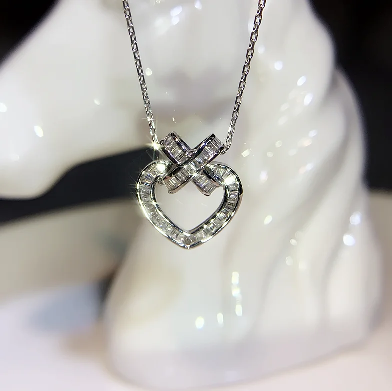 

ANGLANG Creative Cross Heart Shaped Women Necklace with Geometric CZ Stone Fashion Luxury Wedding Jewelry Accessories Drop Ship