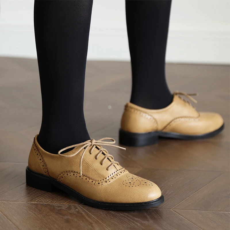 

Женские броги на плоской подошве, повседневные британские Туфли-оксфорды, шнуровка, искусственная кожа, Дерби, туфли-лодочки, женские туфли