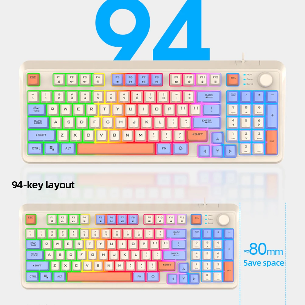 Механическая клавиатура K82 RGB-подсветка геймерская USB-порт светящаяся 94 клавиши с