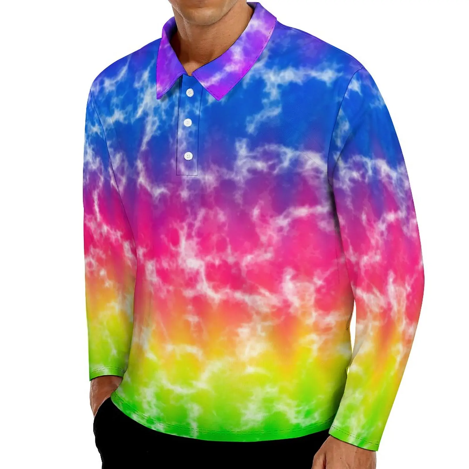 

Мужская футболка-поло с длинным рукавом и абстрактным принтом, размеры до 6XL