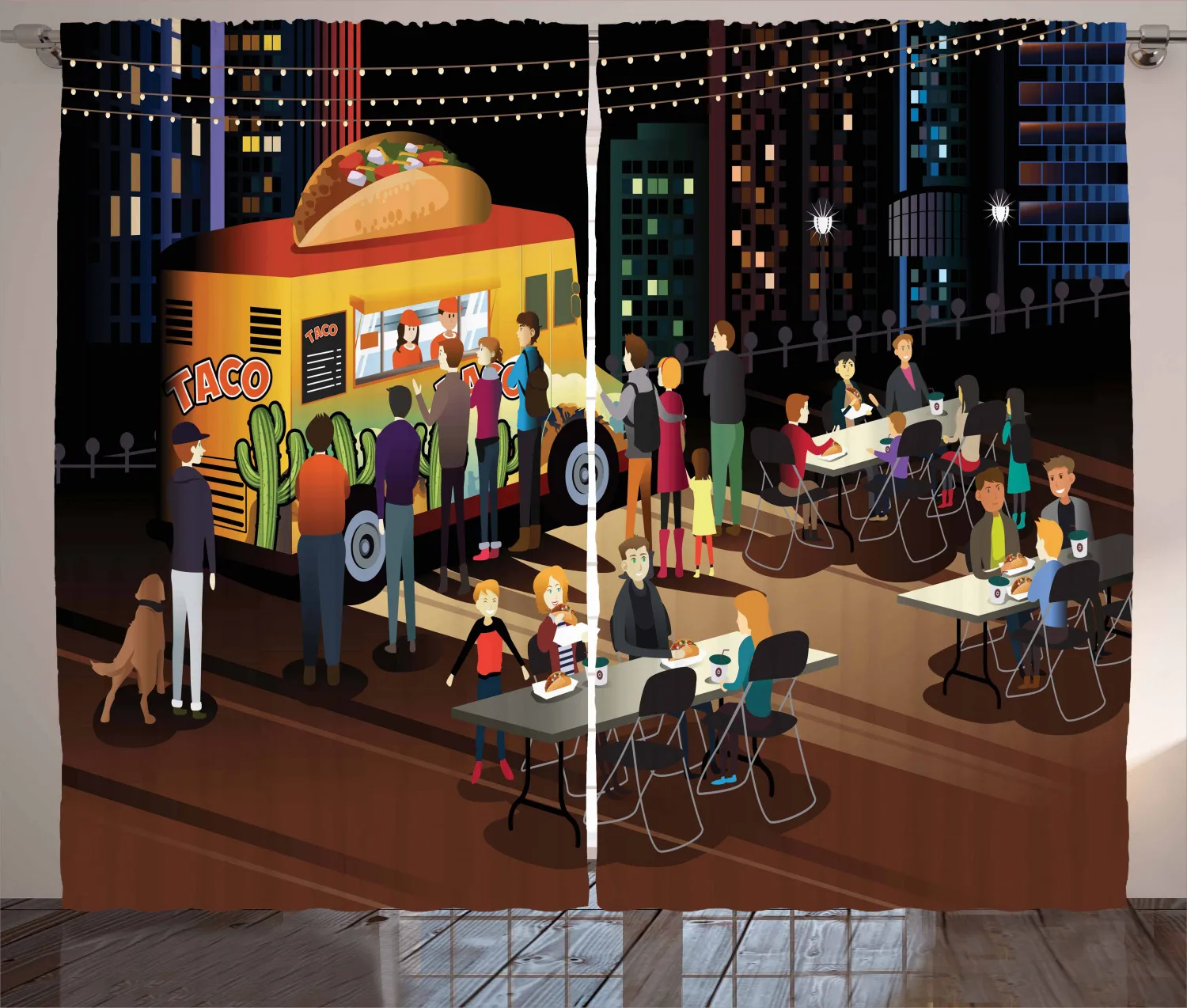 Мексиканские занавески Taco грузовик для вечевечерние с голодными людьми атласные тканевые занавески для гостиной спальни комплект из 2 панелей