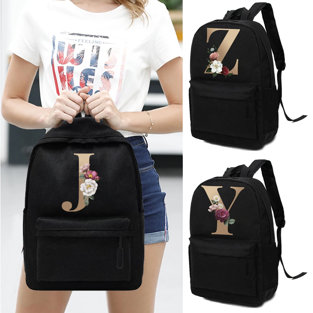 

Simple Gold Letters School Pack Women Backpacks Students Shoulder Bags Large Capacity Travel Bag Harajuku Unisex Female Backpack