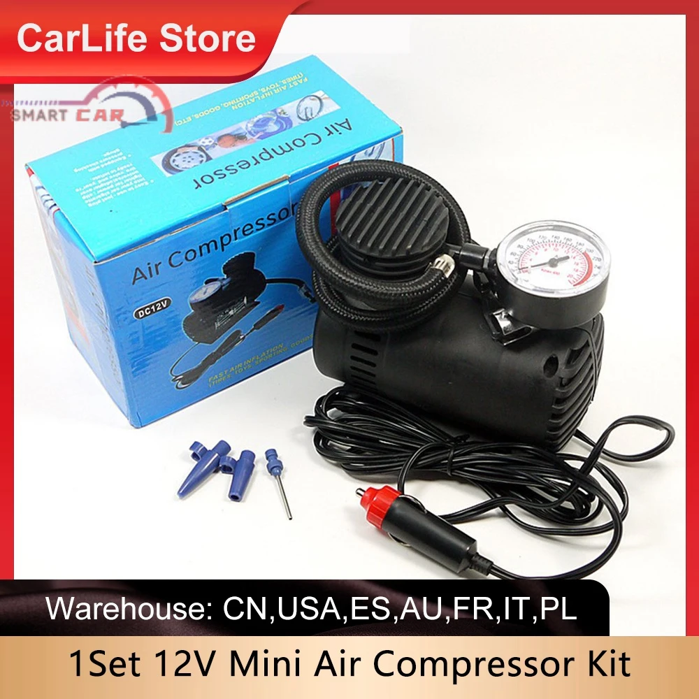 

1 Set 12V Mini Air Pump Metal Car Auto Portable Mini Electric Air Compressor Kit For Ball Bicycle Minicar Tire Inflator Pump