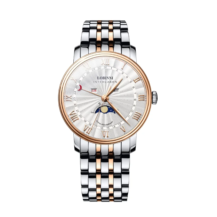 

LOBINNI Mens Moon Phase Watches Business Watch Luxury Multifunctions Quartzl Wristwatch Waterproof Sapphire Fashion Month Week