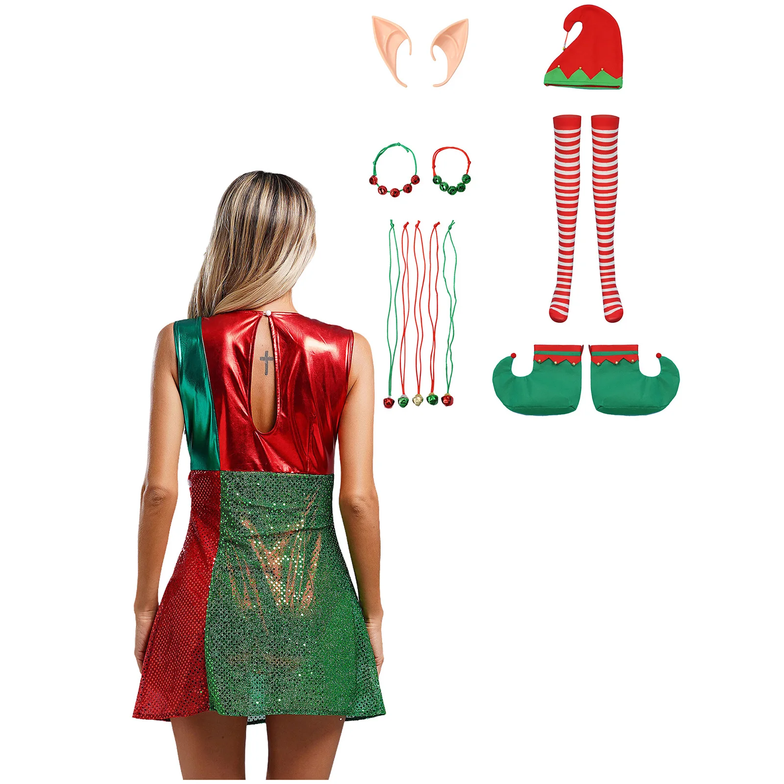 7 шт. женский рождественский костюм платье без рукавов с блестками и бантом шляпа