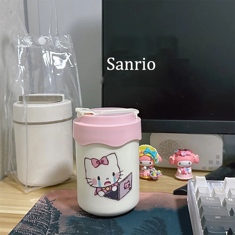 

Sanrio Hello Kitty Mini Coffee Mug with Straw Cartoon Cute Stainless Steel Portable Milk Cup Sweet Girls Small Water Bottle
