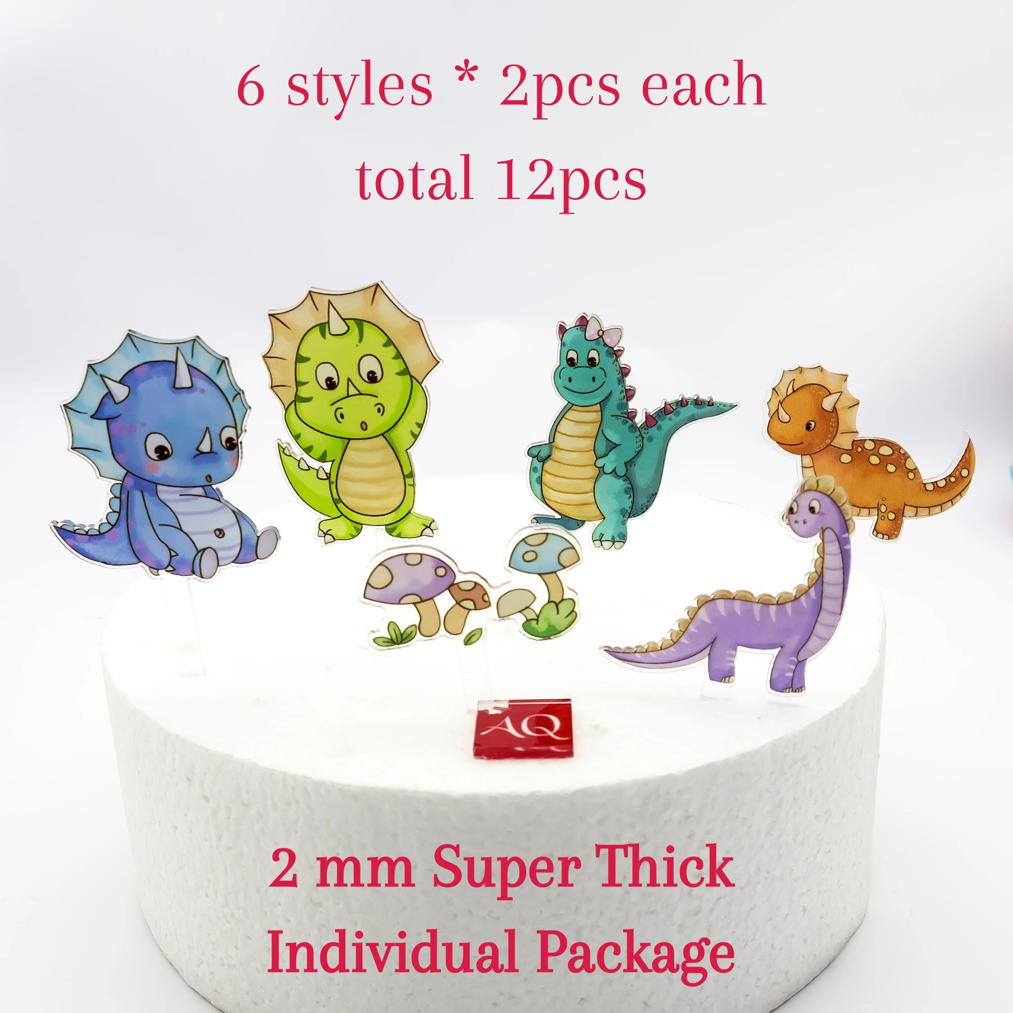 

12pcs Acrylic Dinosaur Theme Cake Toppers Party Cupcake Happy Birthday Party Decorations Kids Favors Cake Baby Shower