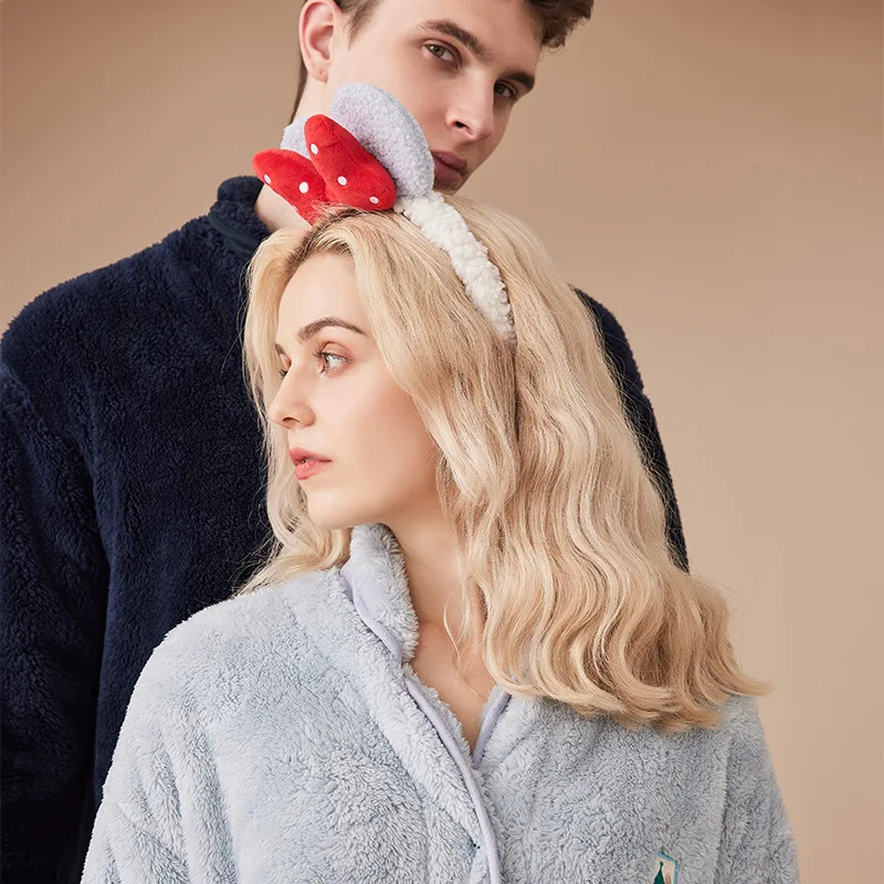 Winter Warm Velvet Lovers Thickened Housewear Sleepwear Suit Simple Casual Warm Cardigan Coral Velvet Pajamas Couple Clothing