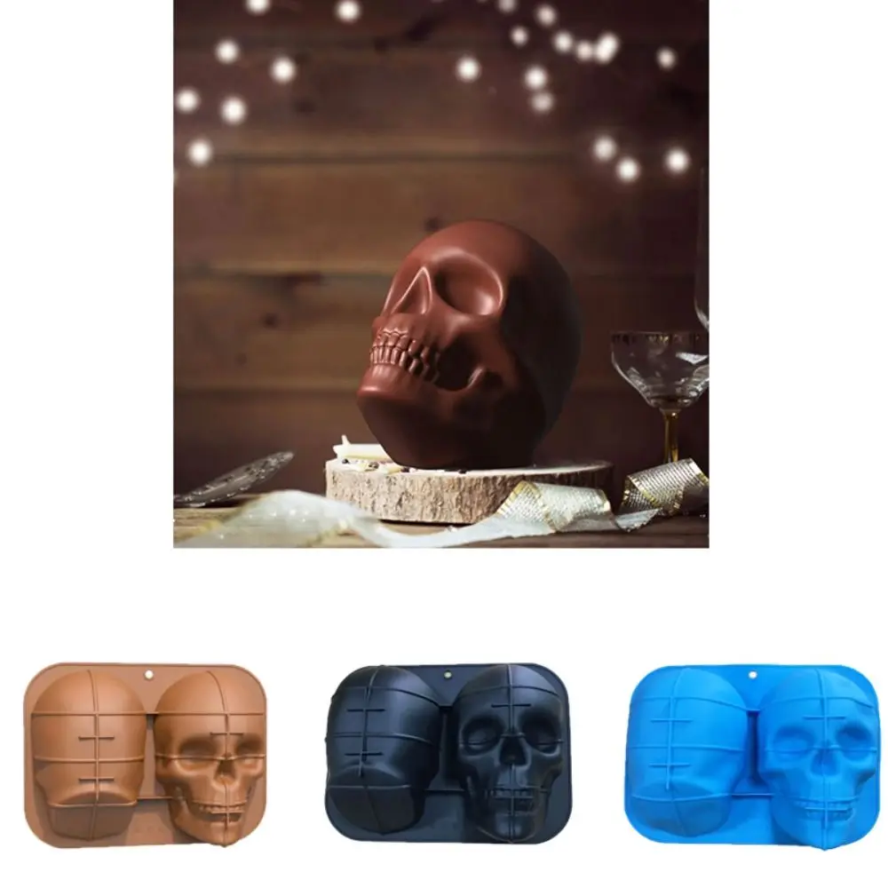 

3D Large Skull Cake Pan Multipurpose Simulation Food Grade Silicone Cake Mold 2 Grids Baking Mould Birthday Party