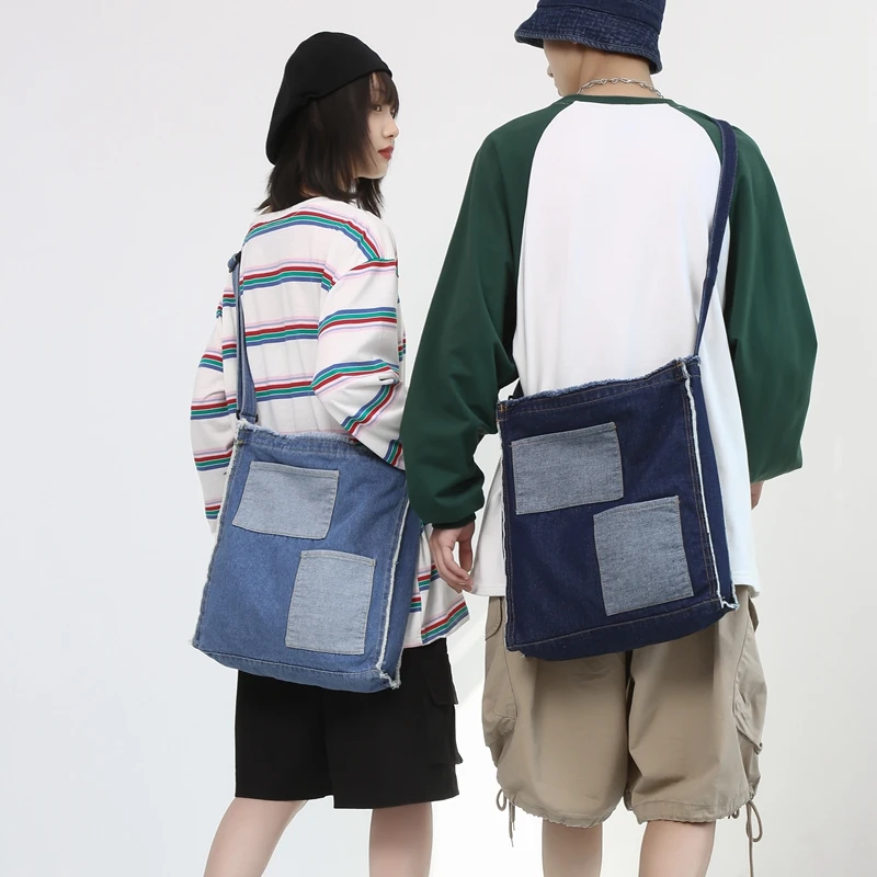 Frayed Women's Bag 2022 Trend Denim Shoulder Messenger Bag Mori Style Handbags Jeans Shopping Eco Bag Unisex Commuter Tote Bag