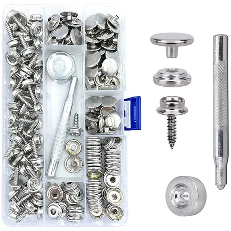 

152Pcs Fastener Screw Snaps Kit With Tool, Stainless Steel Screw Boat Canvas Snaps Fastener For Boat Cover Furniture