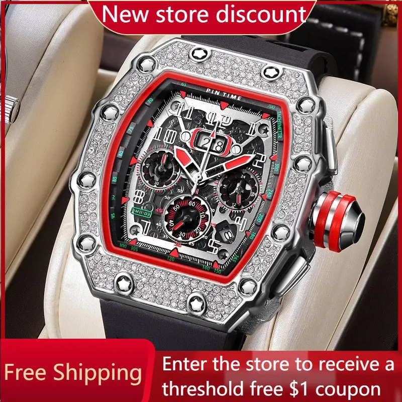 

Quartz Men's Explosive Wine Cask Square Multifunctional Watch