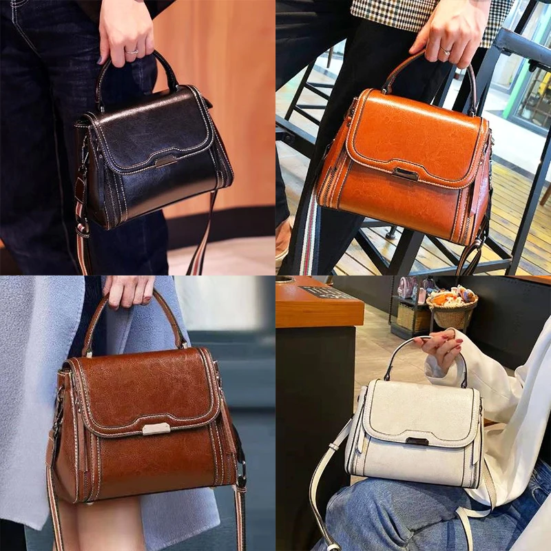 New Luxury Leather Women's Handbag Fashion Versatile Retro Style Shoulder Bag Cowhide Crossbody Women's Bags Small Square Bag