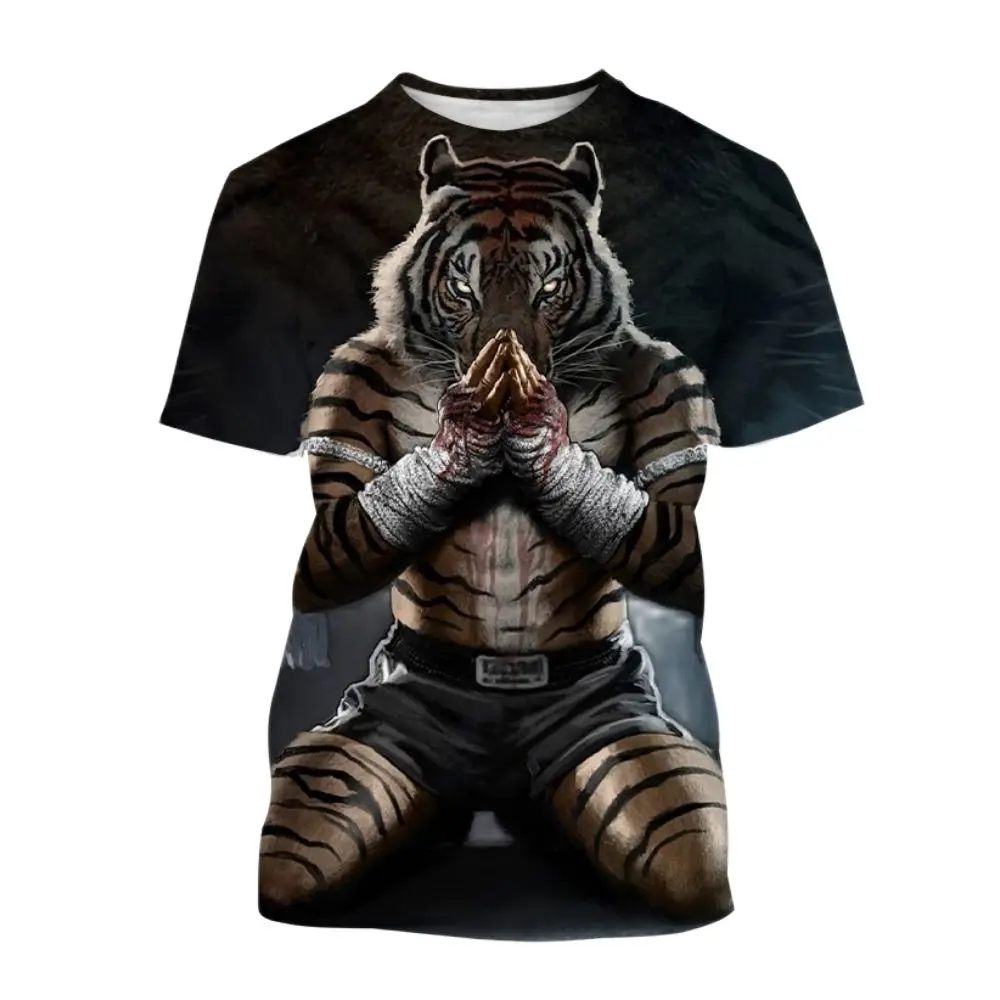 

New Men's T-Shirt Fashion Harajuku Style Animal Print 3D Printing Short Sleeve Jiu-Jitsu Taekwondo Top Oversized Men's Clothing