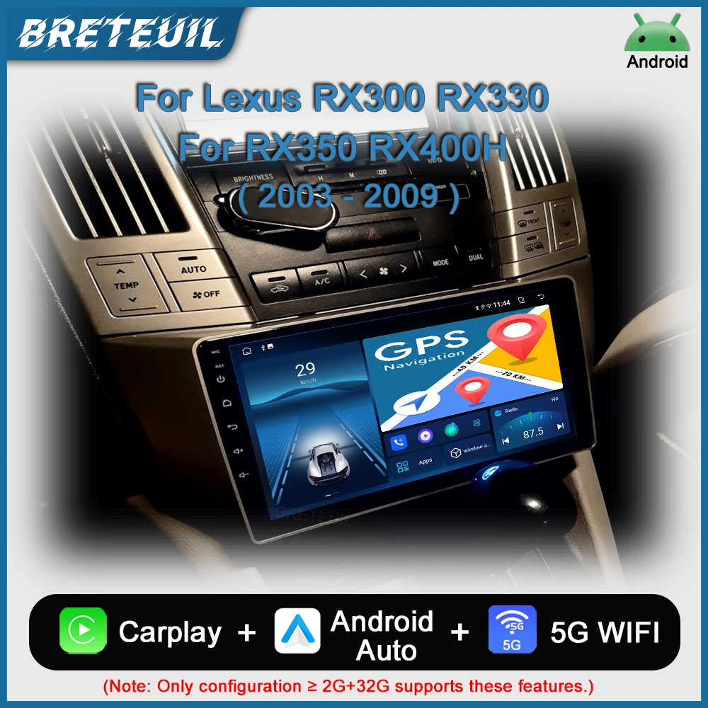 Фото Автомагнитола Android для Lexus RX300 RX330 RX350 RX400H 2003 2004 2005 2006 2007 2008 2009 2010 2011 2012 2013 2014, мультимедийный видеоплеер на Android, GPS-навигация, CarPlay, экран, автостерео. №1