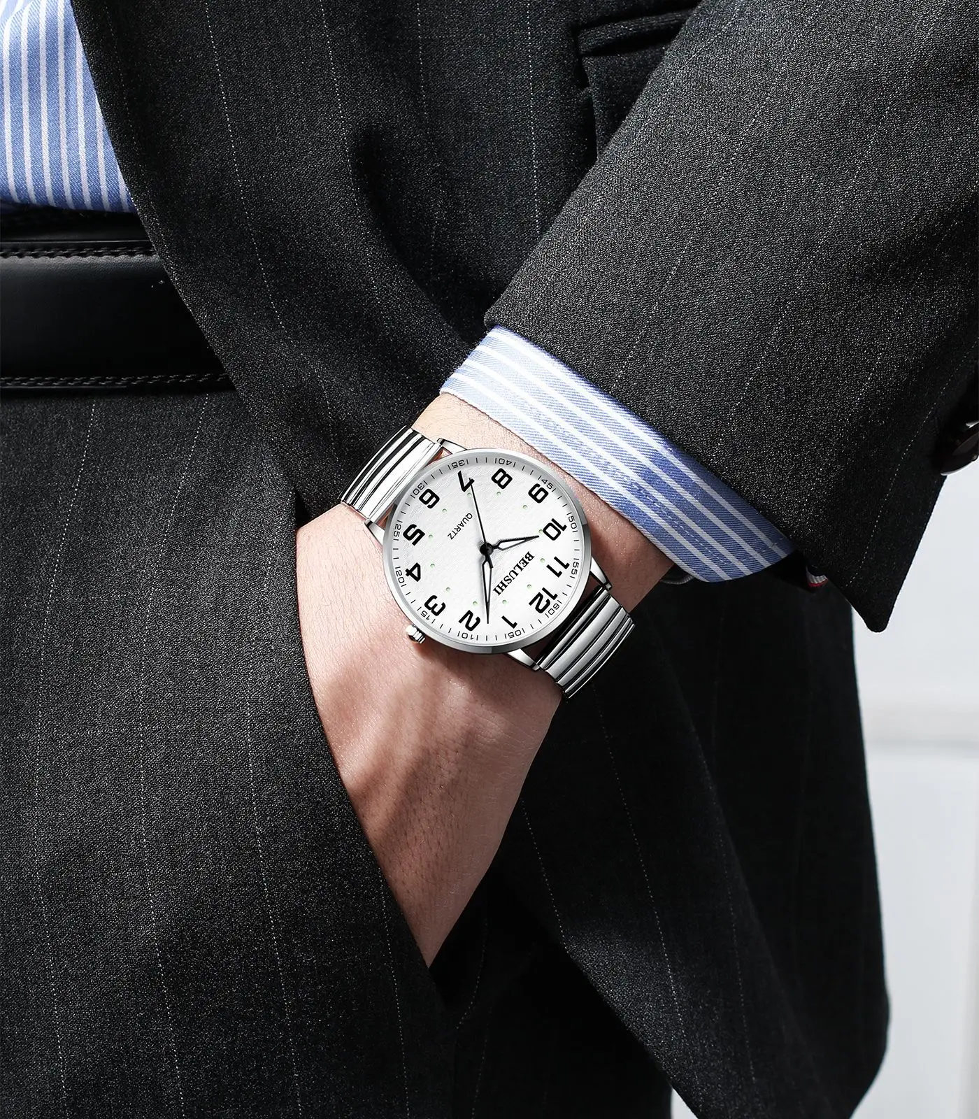 Мужские водонепроницаемые кварцевые часы с большим циферблатом для мужчин